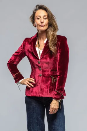 Mariane Rock Jkt In Wine Velvet W/ Gold Chain Details
