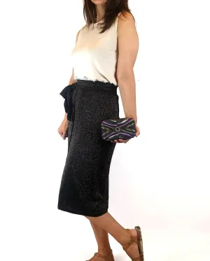 Mimco purple, green and silver "Guernica box clutch"