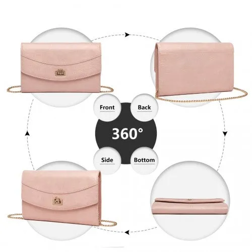 Miss Lulu Elegant Flap Clutch Leather Chain Evening Bag - Pink