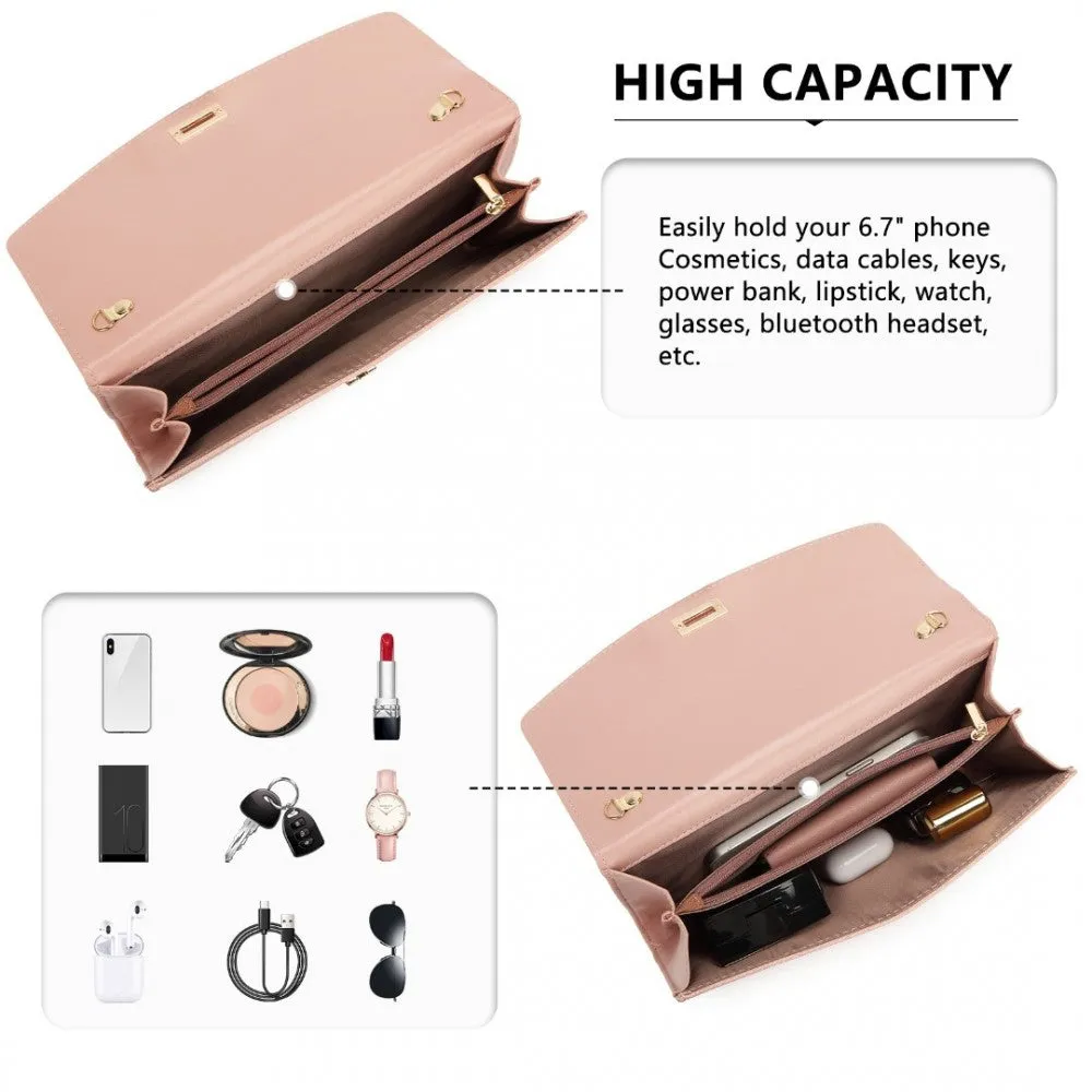 Miss Lulu Elegant Flap Clutch Leather Chain Evening Bag - Pink