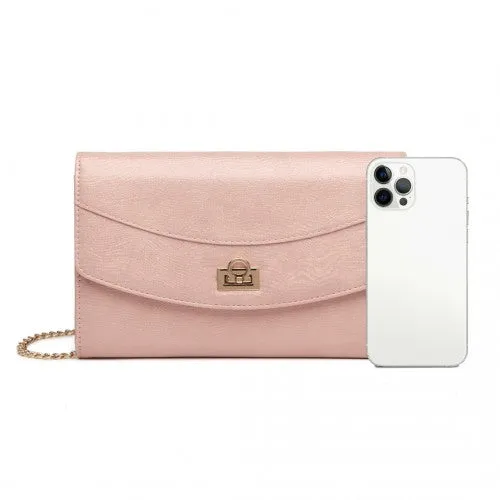 Miss Lulu Elegant Flap Clutch Leather Chain Evening Bag - Pink