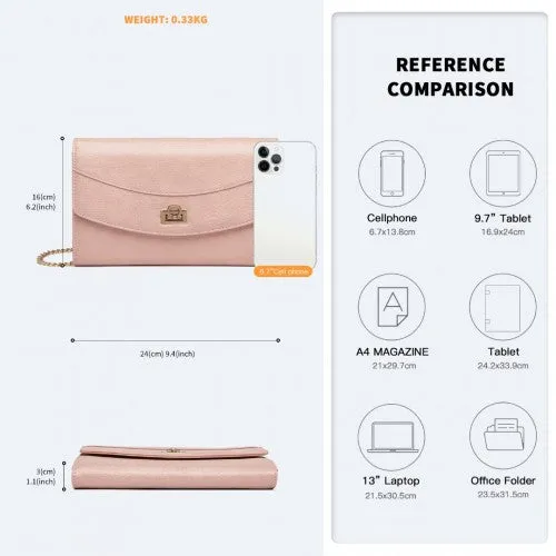 Miss Lulu Elegant Flap Clutch Leather Chain Evening Bag - Pink