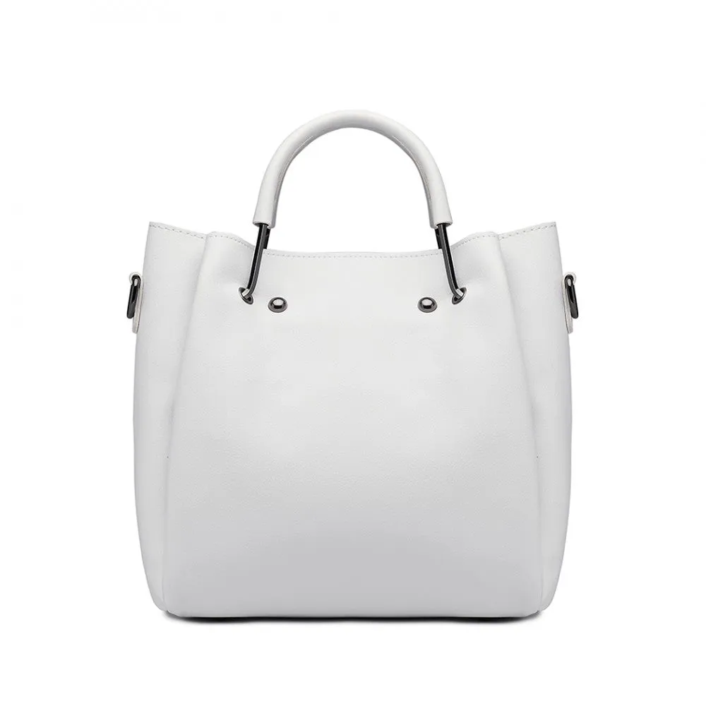 Miss Lulu Leather Look 2 In 1 Bucket Handbag - Beige