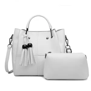 Miss Lulu Leather Look 2 In 1 Bucket Handbag - Beige
