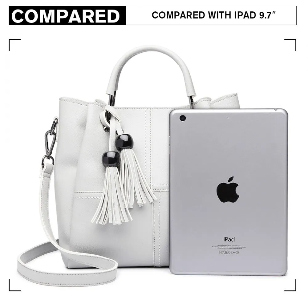 Miss Lulu Leather Look 2 In 1 Bucket Handbag - Beige