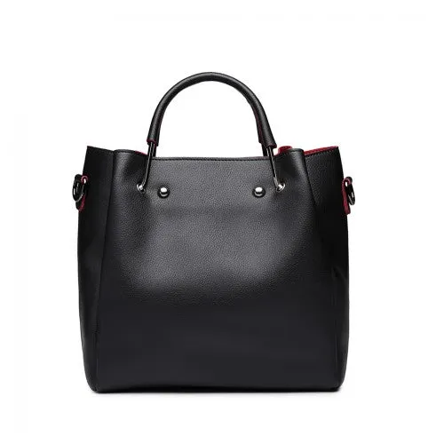 Miss Lulu Leather Look 2 In 1 Bucket Handbag - Black