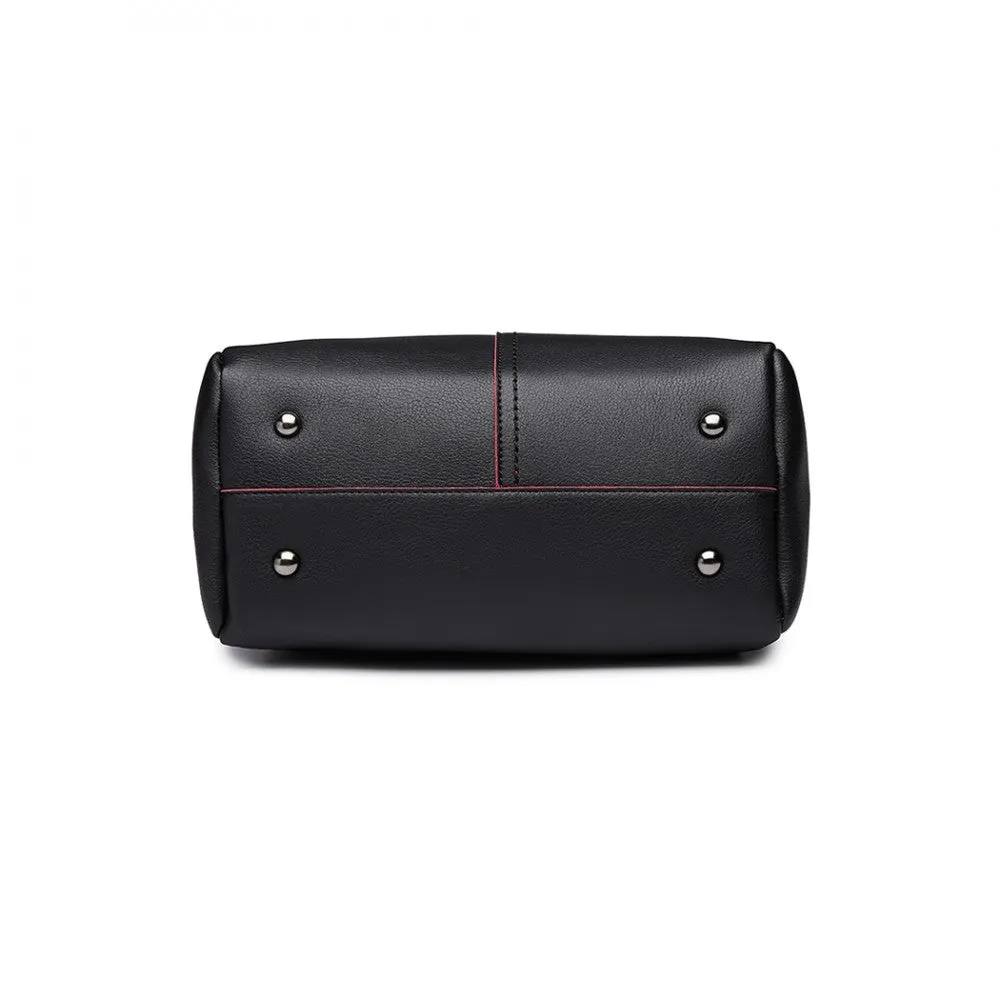 Miss Lulu Leather Look 2 In 1 Bucket Handbag - Black