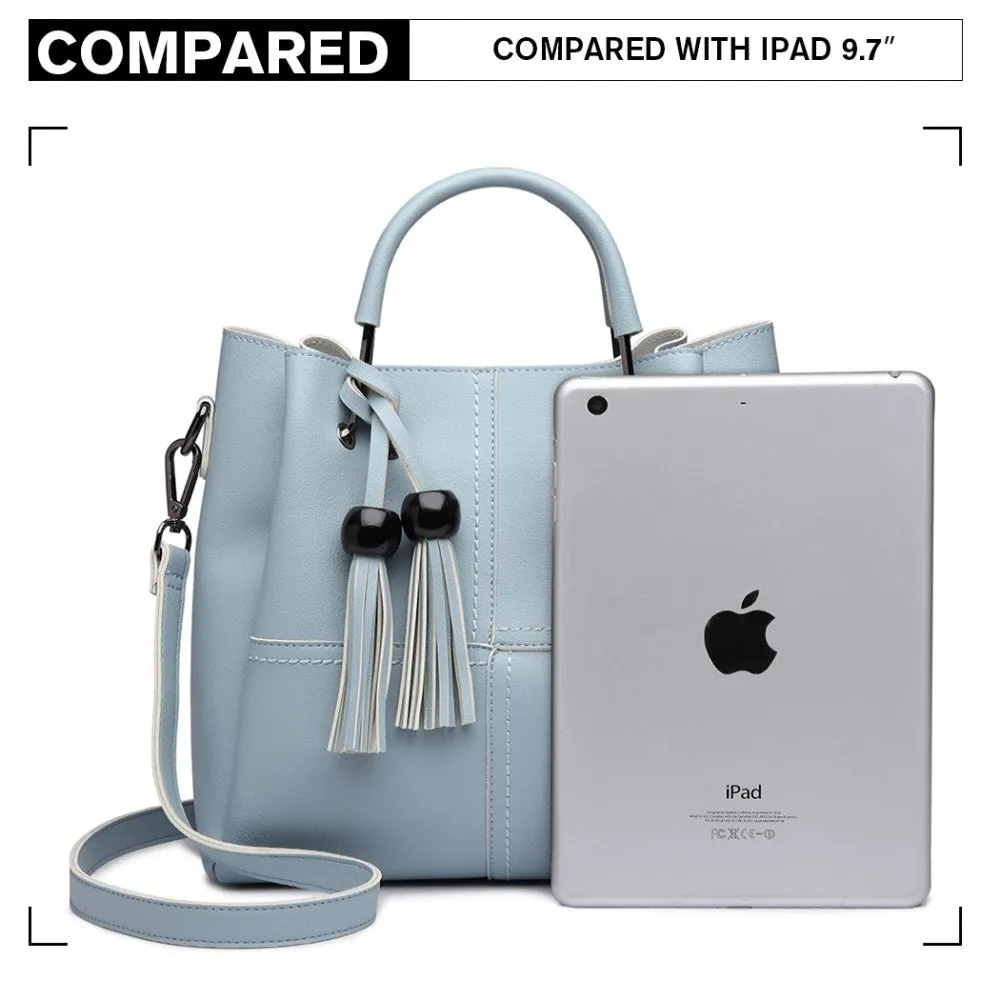 Miss Lulu Leather Look 2 In 1 Bucket Handbag - Blue