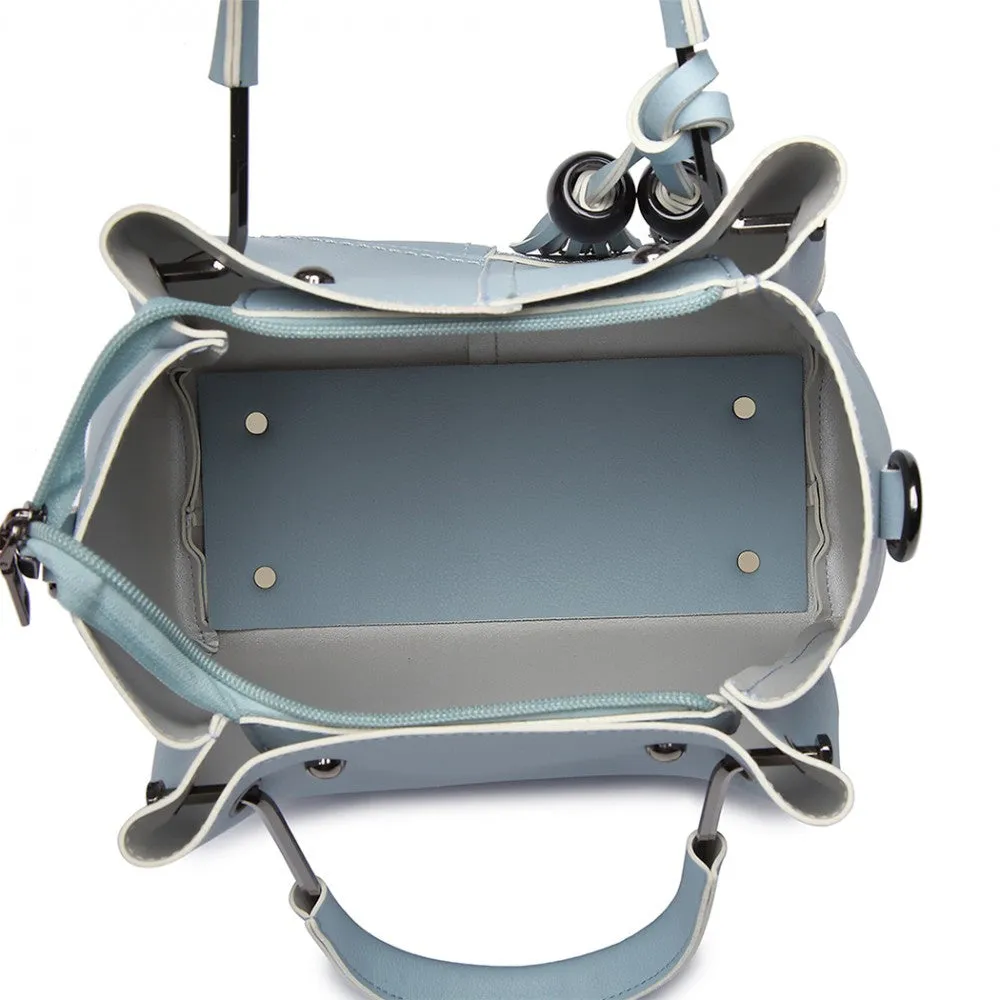 Miss Lulu Leather Look 2 In 1 Bucket Handbag - Blue