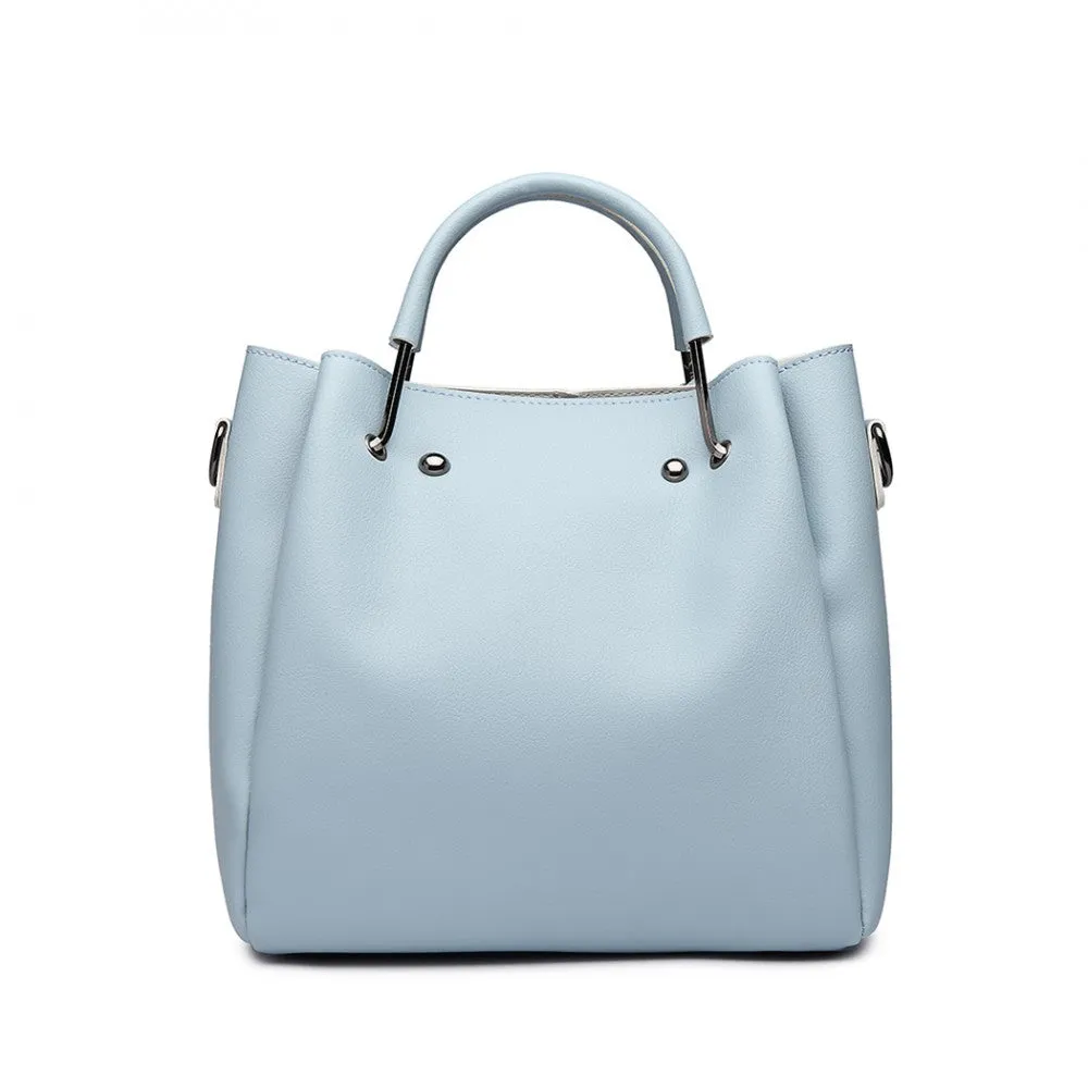 Miss Lulu Leather Look 2 In 1 Bucket Handbag - Blue