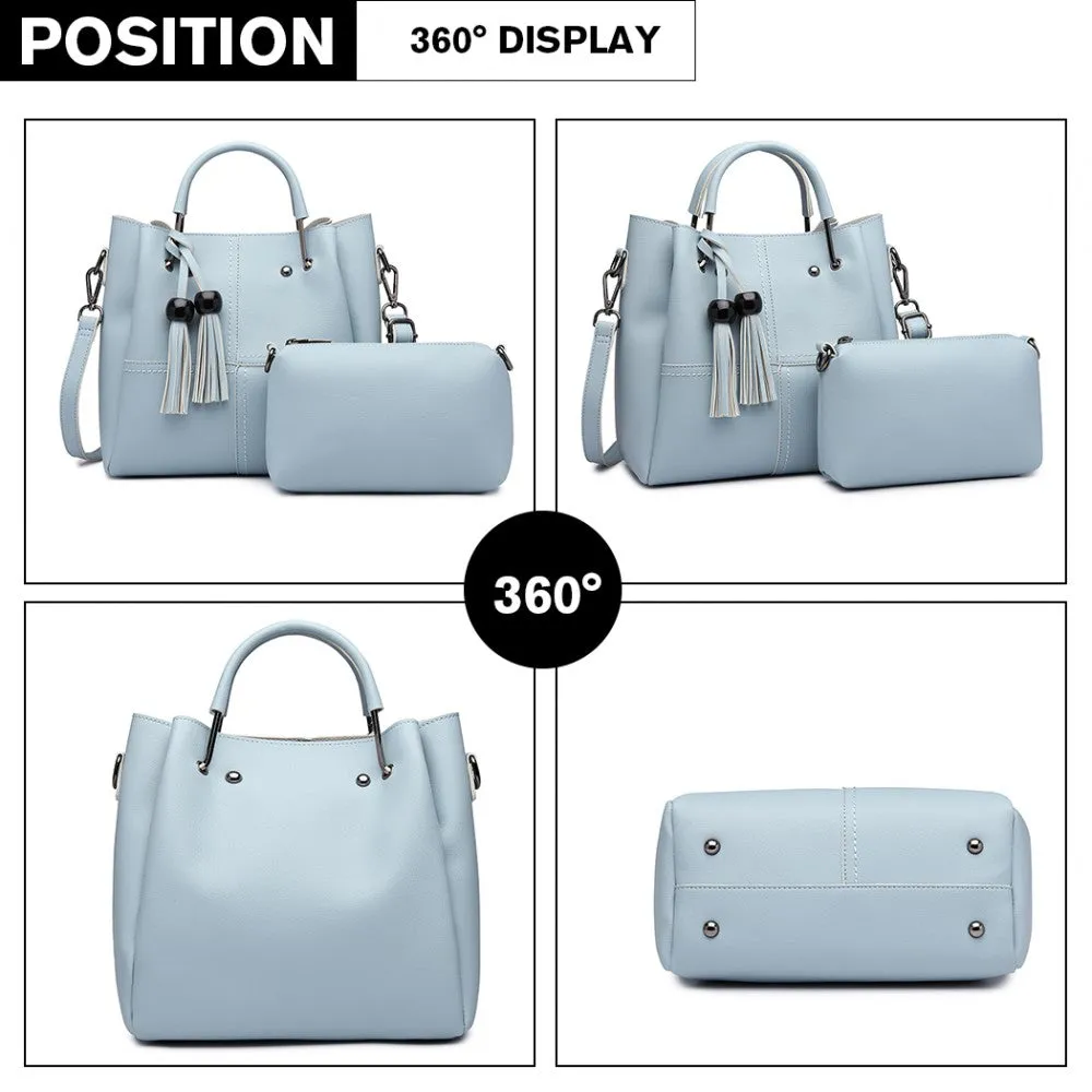 Miss Lulu Leather Look 2 In 1 Bucket Handbag - Blue