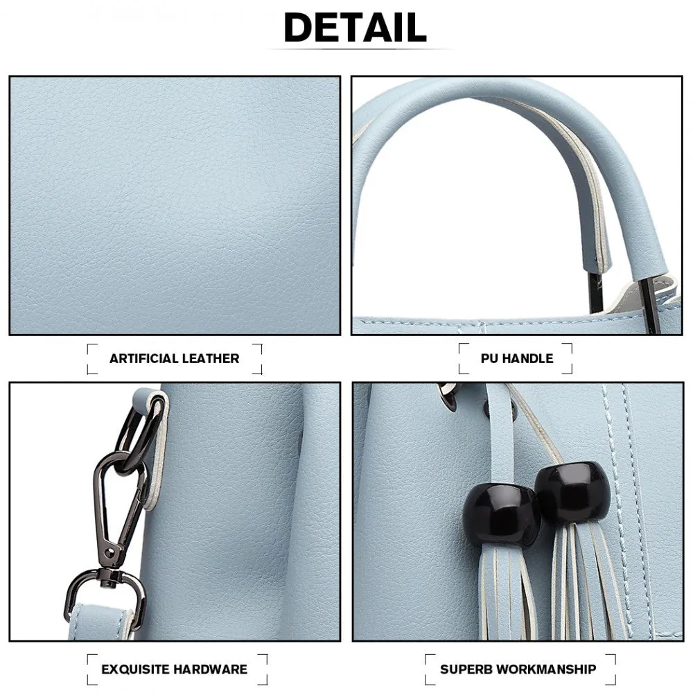 Miss Lulu Leather Look 2 In 1 Bucket Handbag - Blue