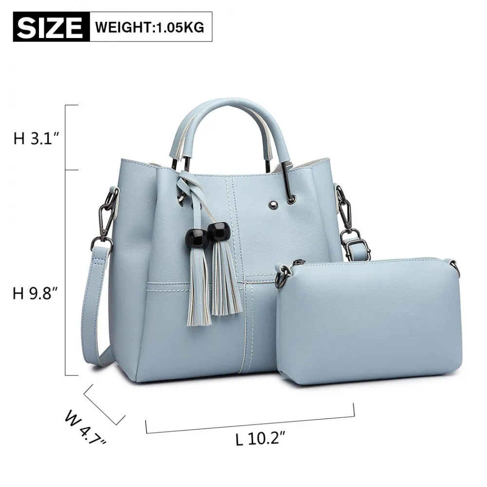 Miss Lulu Leather Look 2 In 1 Bucket Handbag - Blue