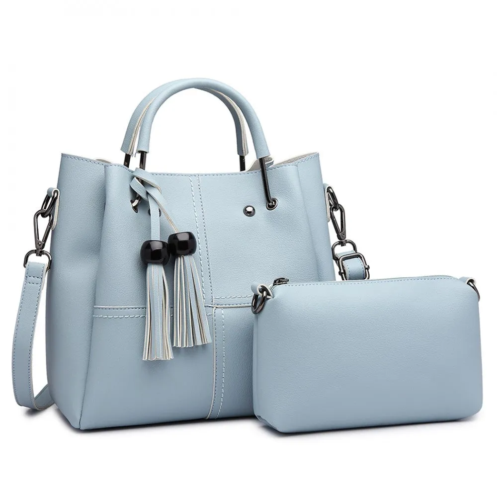 Miss Lulu Leather Look 2 In 1 Bucket Handbag - Blue