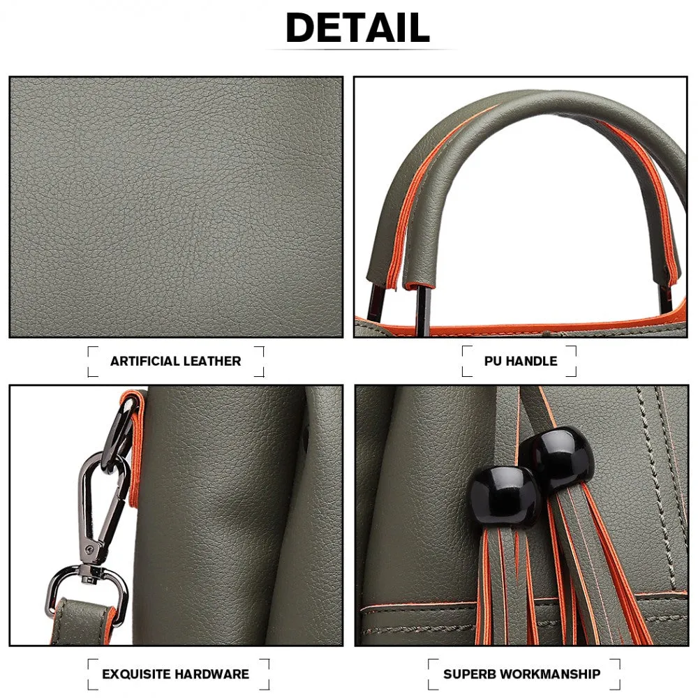 Miss Lulu Leather Look 2 In 1 Bucket Handbag - Green