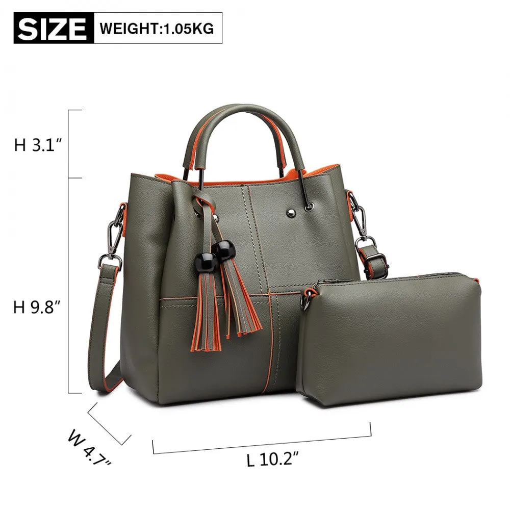 Miss Lulu Leather Look 2 In 1 Bucket Handbag - Green