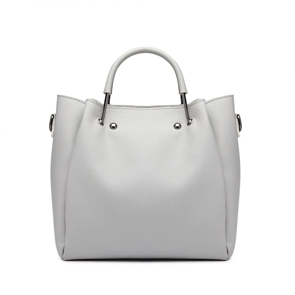 Miss Lulu Leather Look 2 In 1 Bucket Handbag - Grey