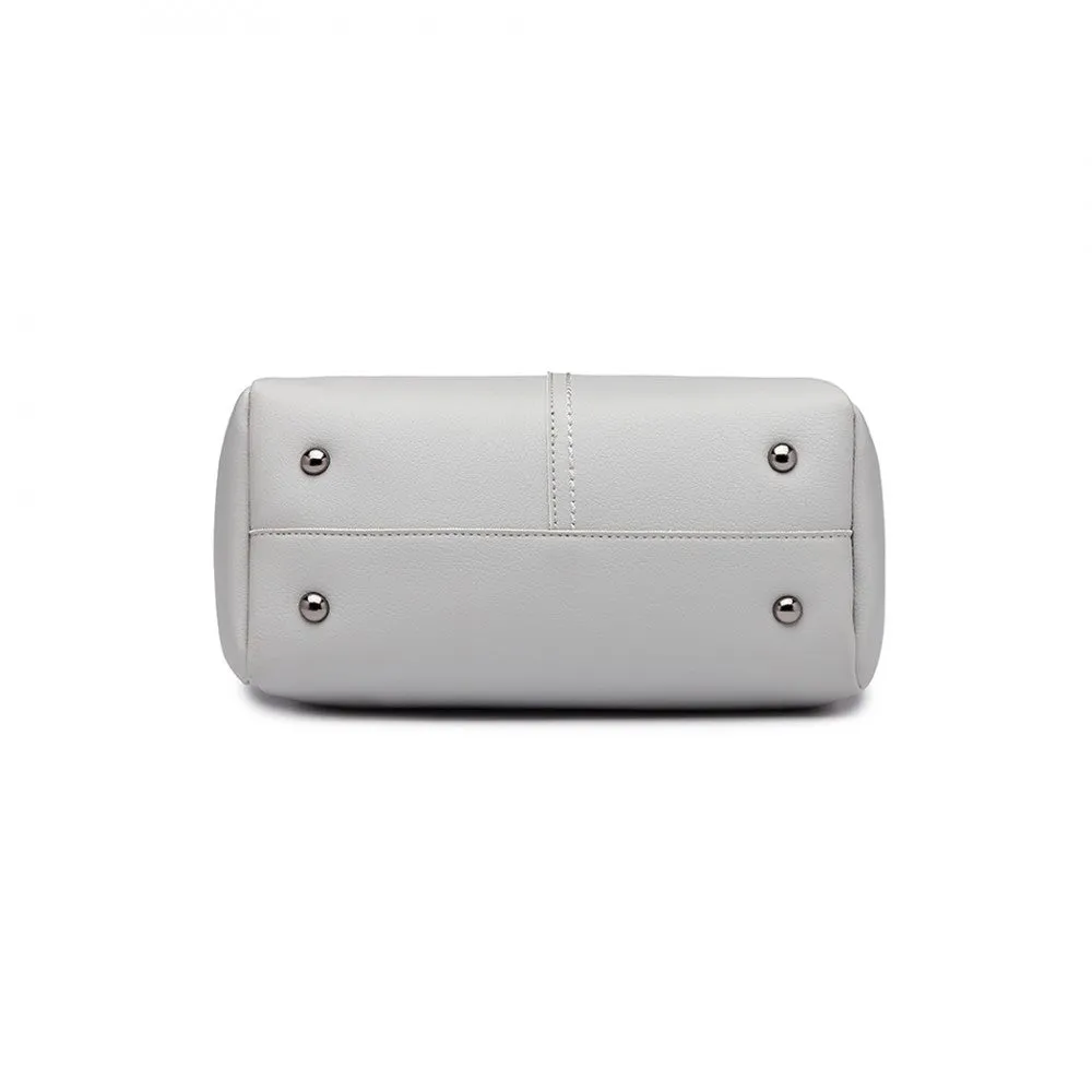 Miss Lulu Leather Look 2 In 1 Bucket Handbag - Grey