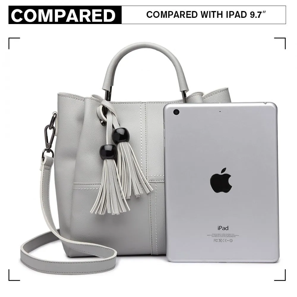 Miss Lulu Leather Look 2 In 1 Bucket Handbag - Grey