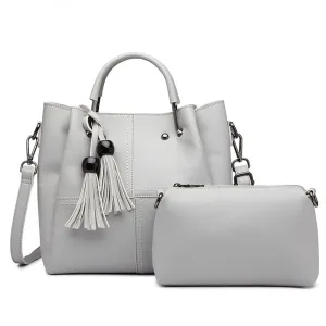 Miss Lulu Leather Look 2 In 1 Bucket Handbag - Grey