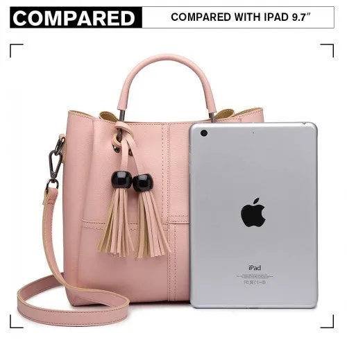 Miss Lulu Leather Look 2 In 1 Bucket Handbag - Pink