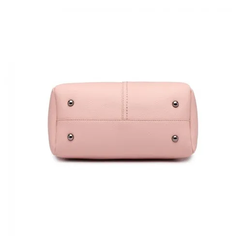 Miss Lulu Leather Look 2 In 1 Bucket Handbag - Pink