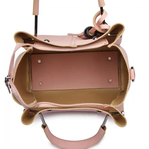 Miss Lulu Leather Look 2 In 1 Bucket Handbag - Pink