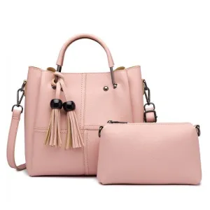 Miss Lulu Leather Look 2 In 1 Bucket Handbag - Pink