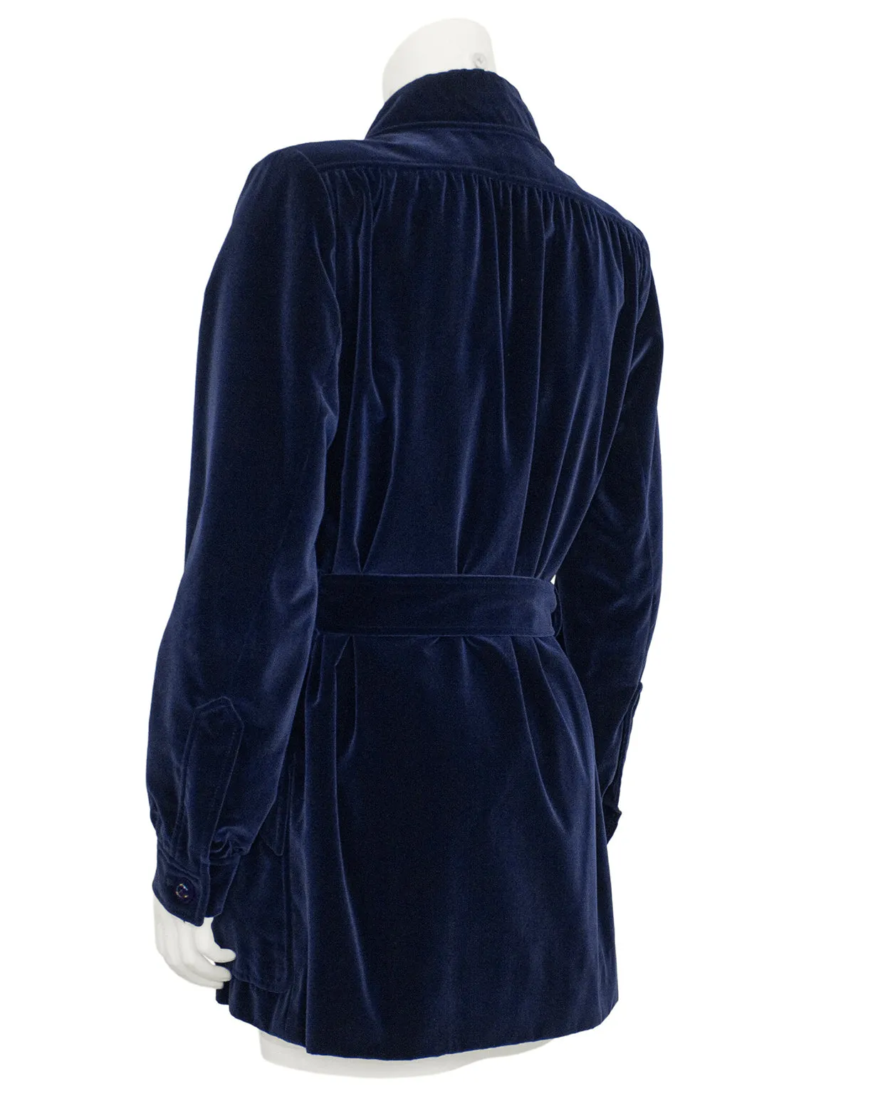 Navy Blue Velvet Belted Jacket