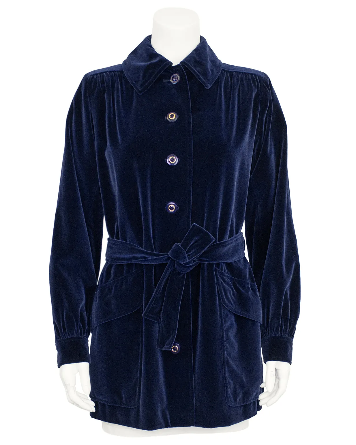 Navy Blue Velvet Belted Jacket