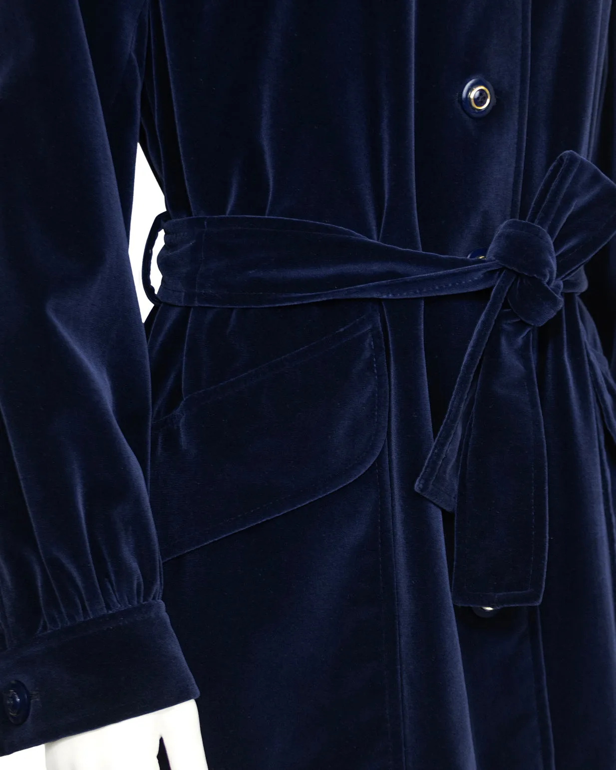 Navy Blue Velvet Belted Jacket