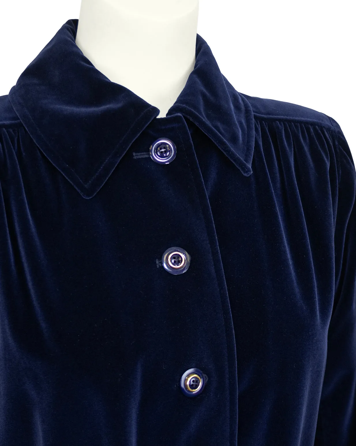 Navy Blue Velvet Belted Jacket