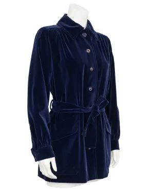 Navy Blue Velvet Belted Jacket