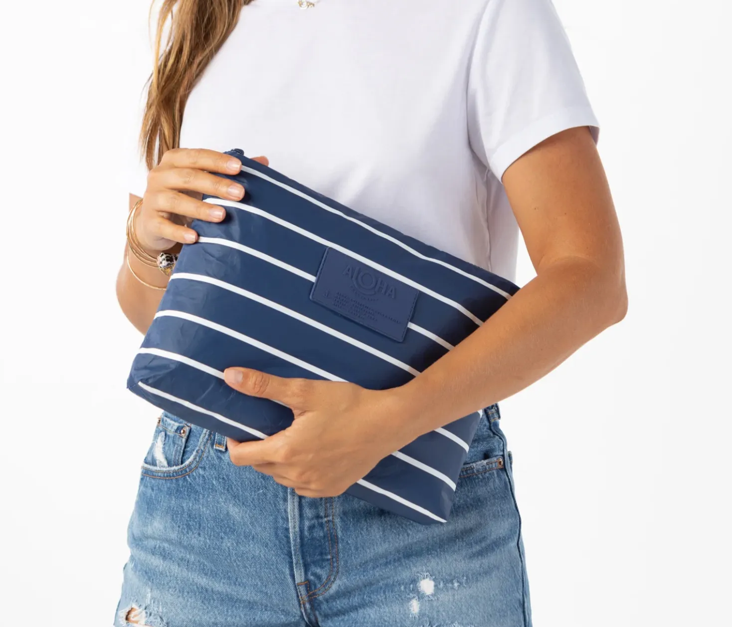 Navy Pinstripe Pouches