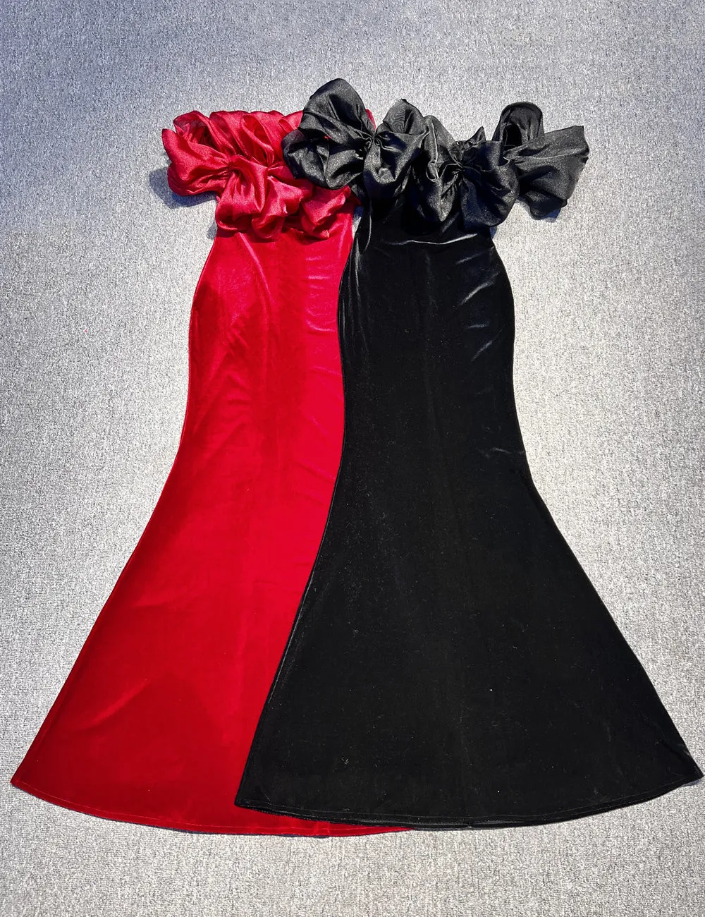 Off Shoulder Bowknot Maxi Velvet Dress