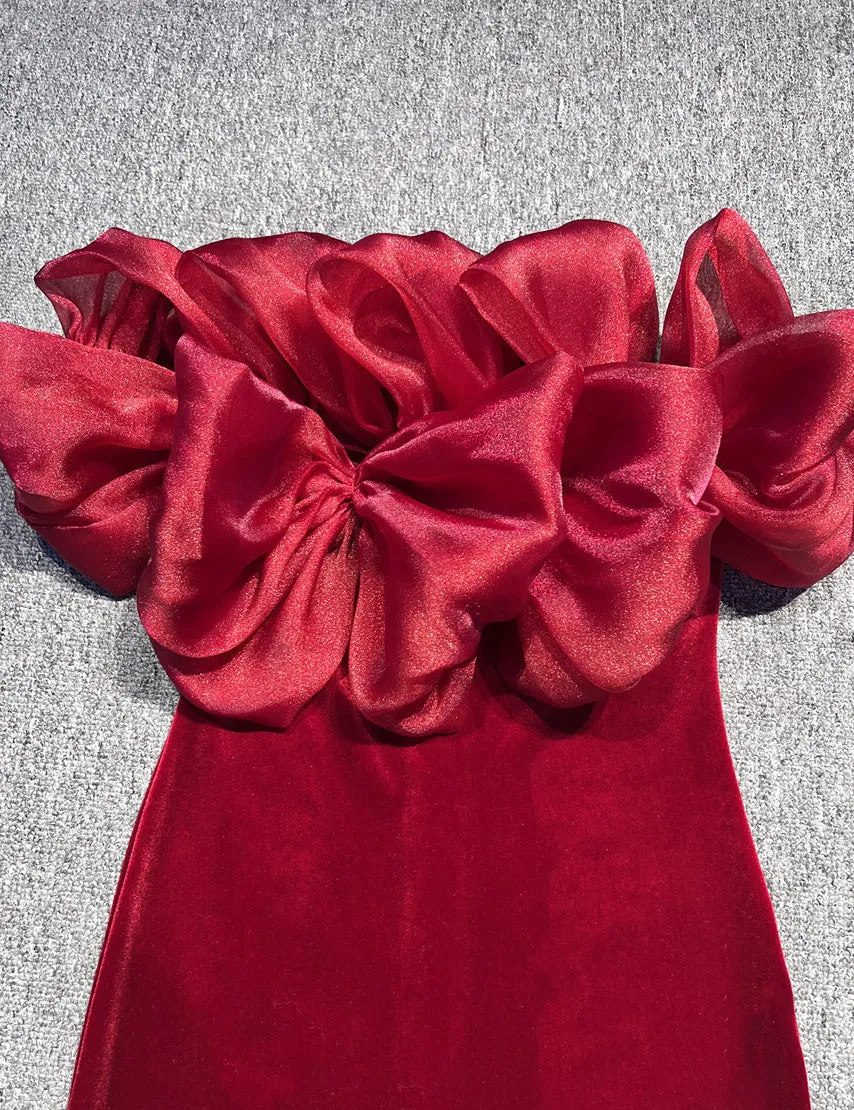 Off Shoulder Bowknot Maxi Velvet Dress