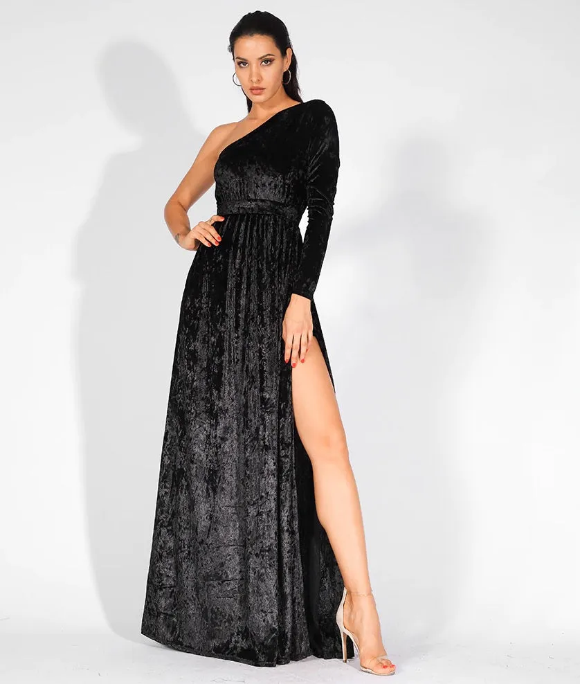 One Shoulder Velvet Dress