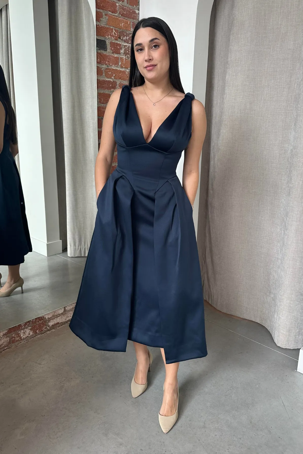 Paloma Midnight Satin Midi Dress by House of CB- RENTAL