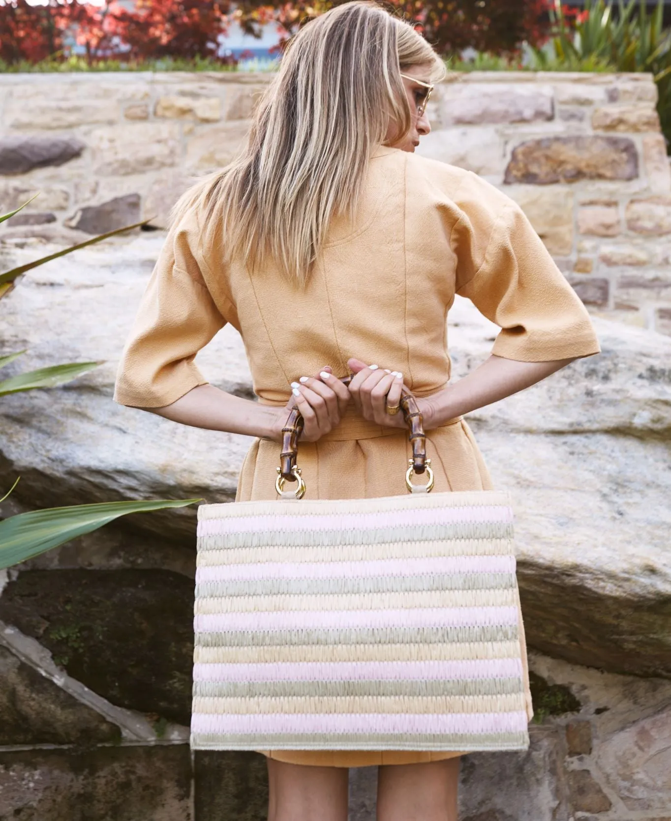 Piccarda Raffia Tote Bamboo Pastel colours
