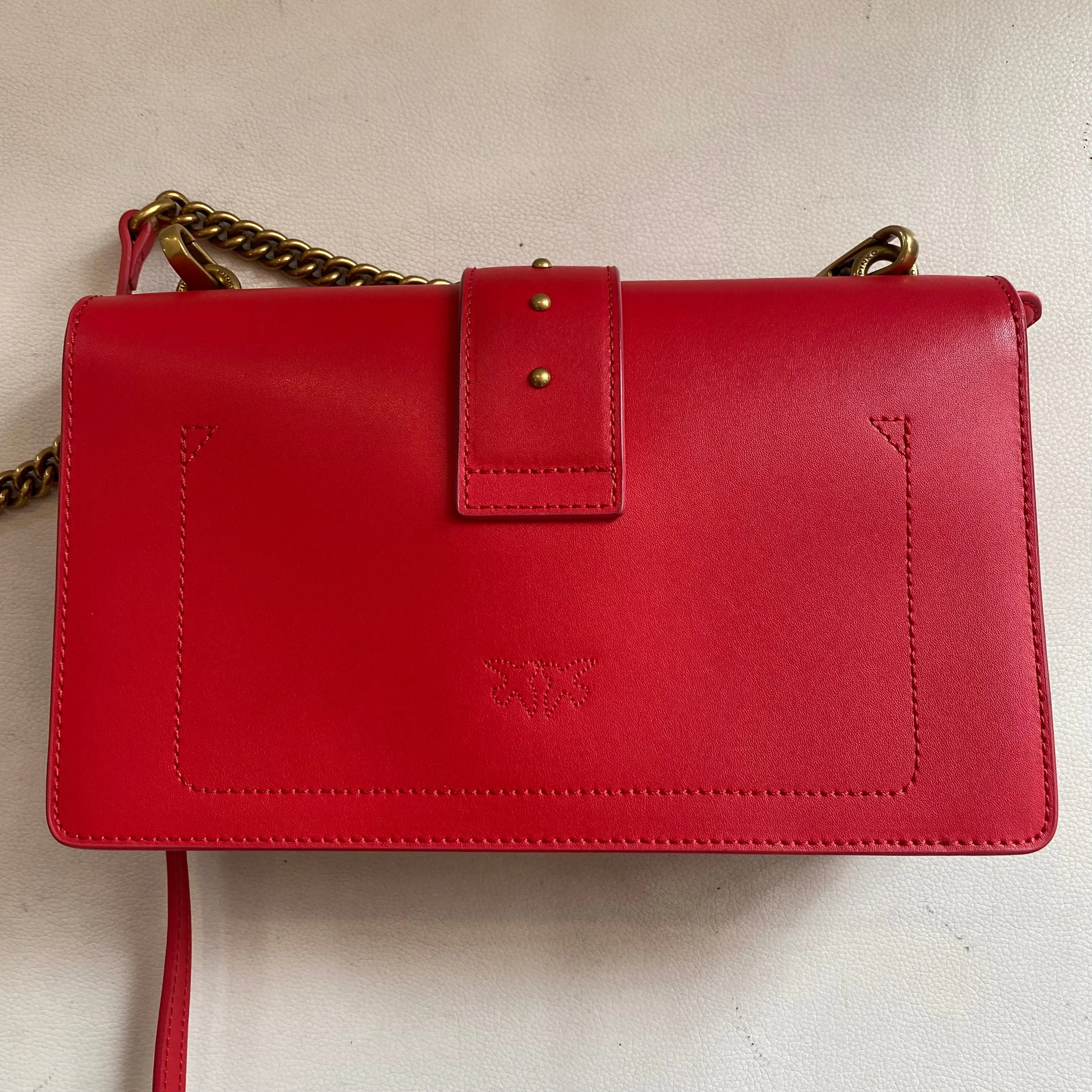 PINKO Classic Lovebird Italian Leather Shoulder Bag/Crossbody Red
