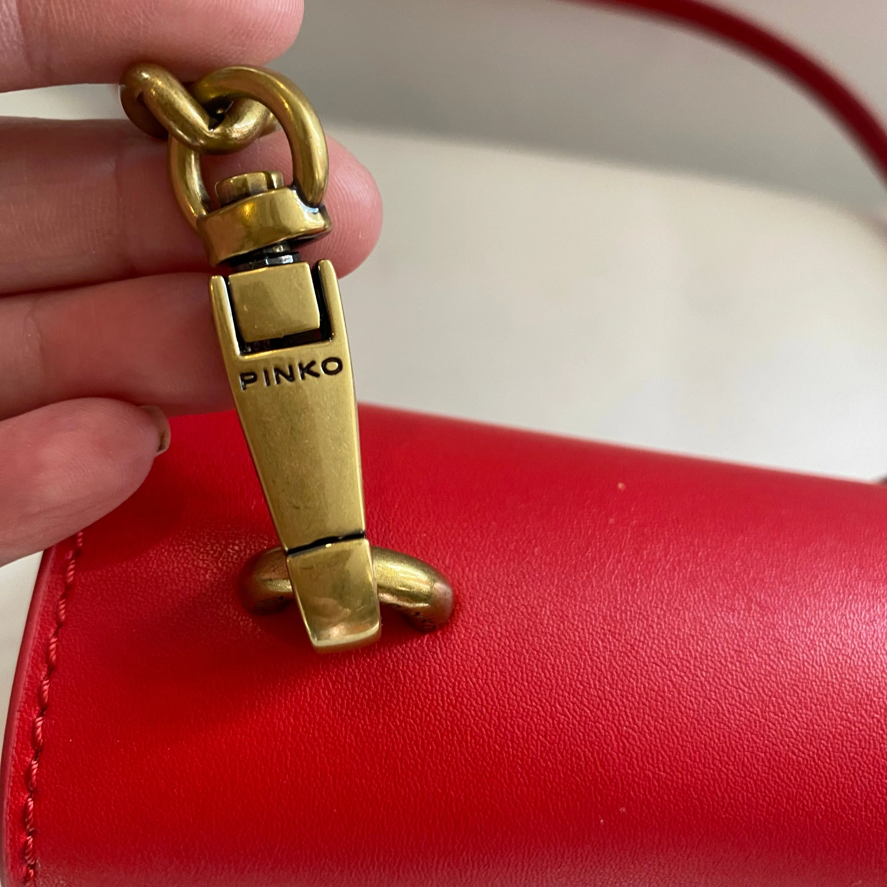 PINKO Classic Lovebird Italian Leather Shoulder Bag/Crossbody Red