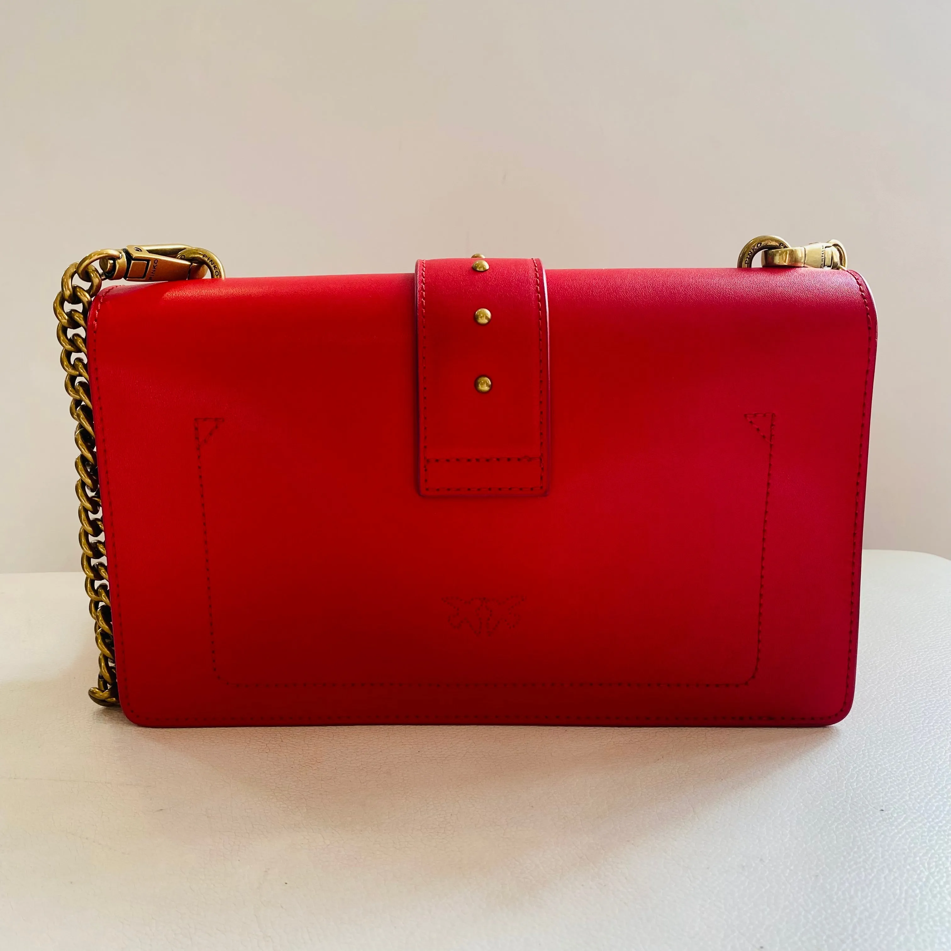 PINKO Classic Lovebird Italian Leather Shoulder Bag/Crossbody Red