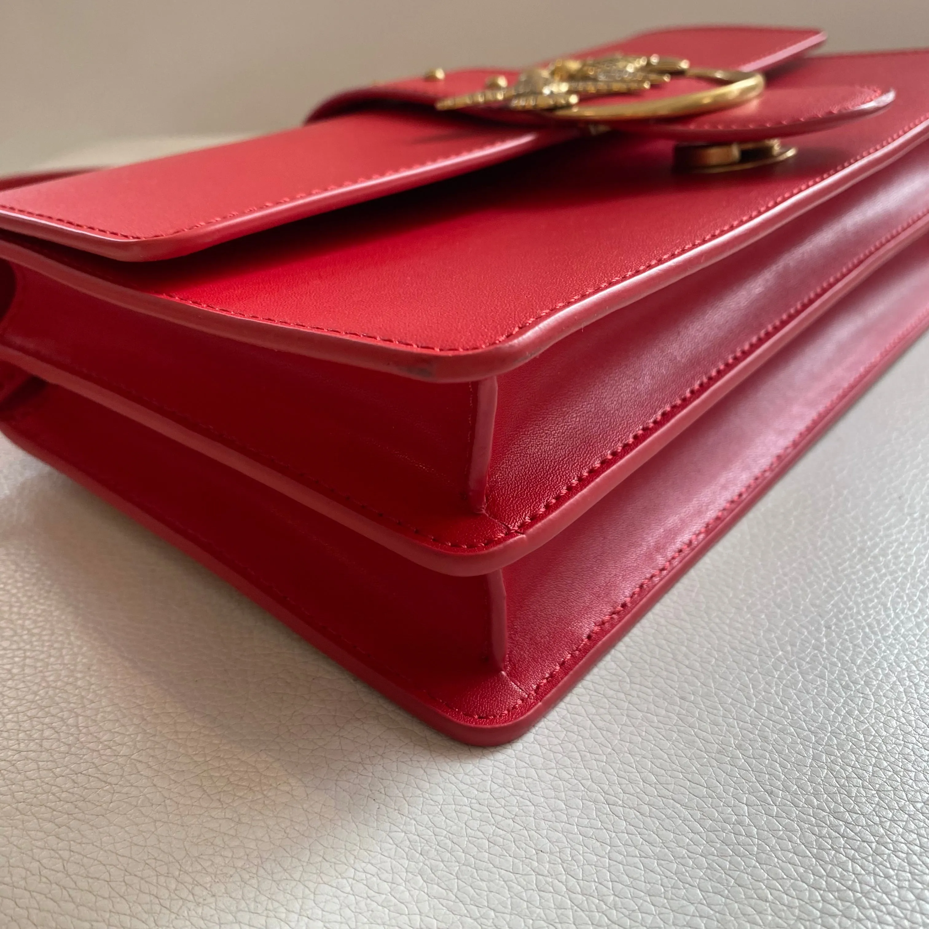 PINKO Classic Lovebird Italian Leather Shoulder Bag/Crossbody Red