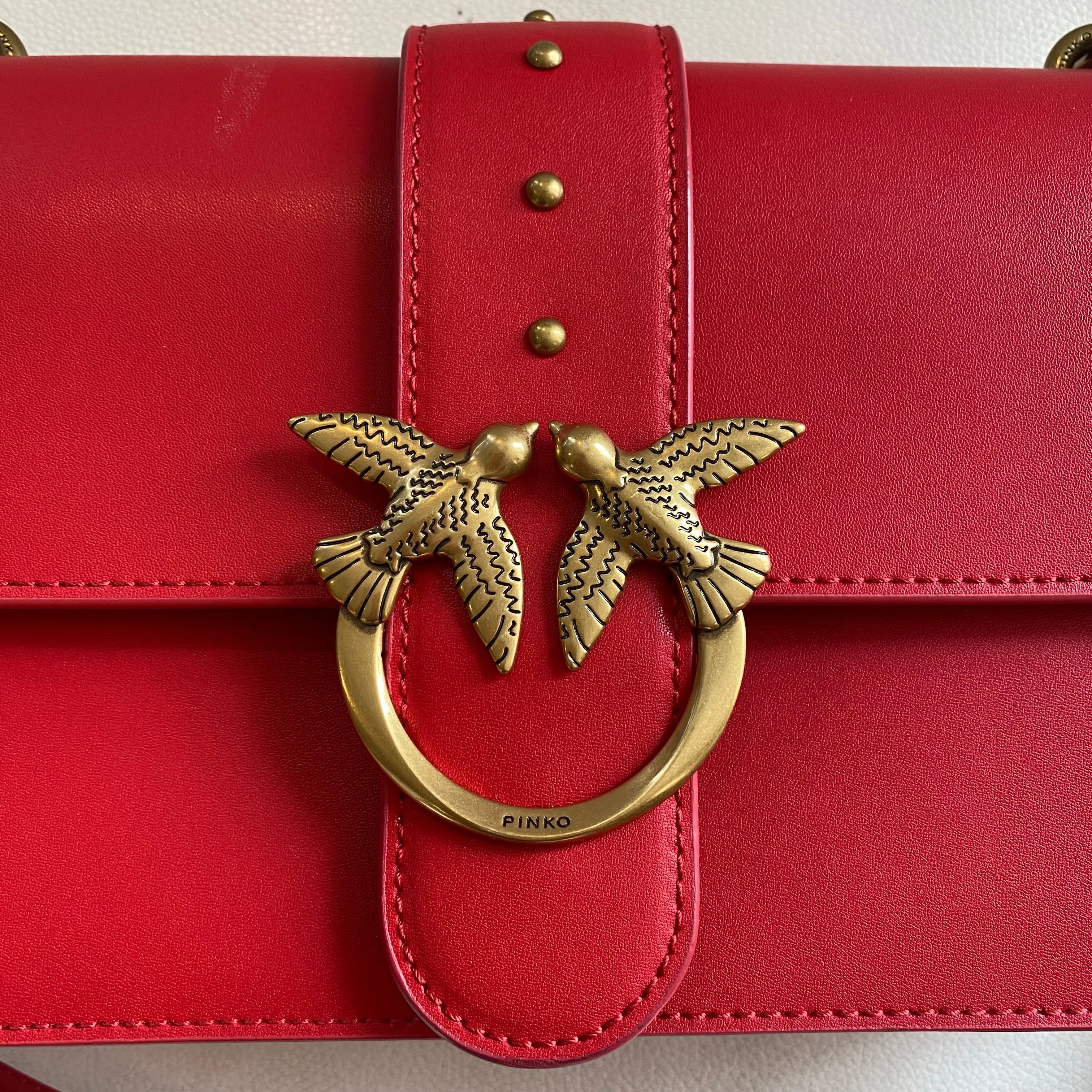 PINKO Classic Lovebird Italian Leather Shoulder Bag/Crossbody Red
