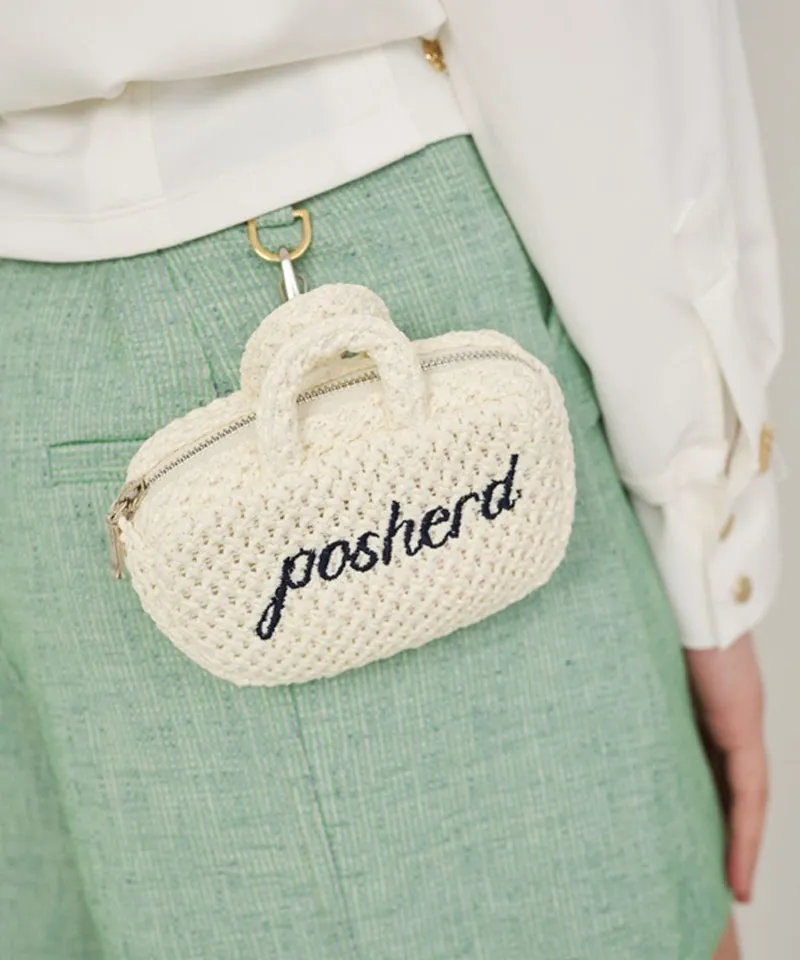 POSHERD Top Handle Rattan Ball Pouch - Ivory