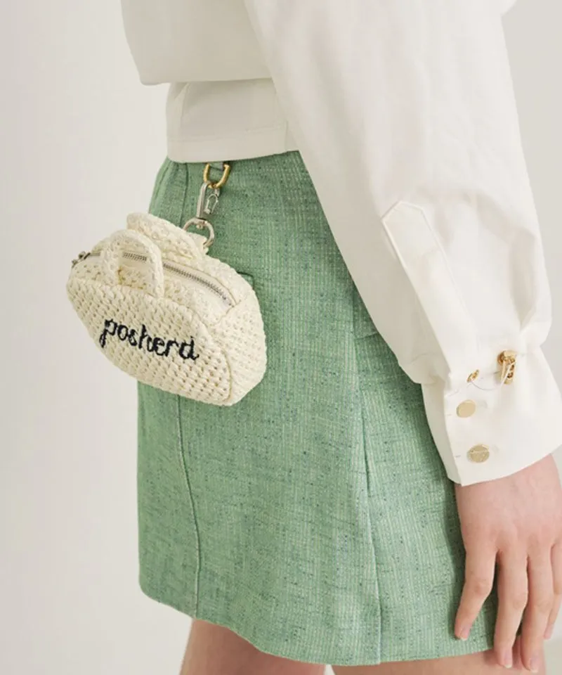 POSHERD Top Handle Rattan Ball Pouch - Ivory