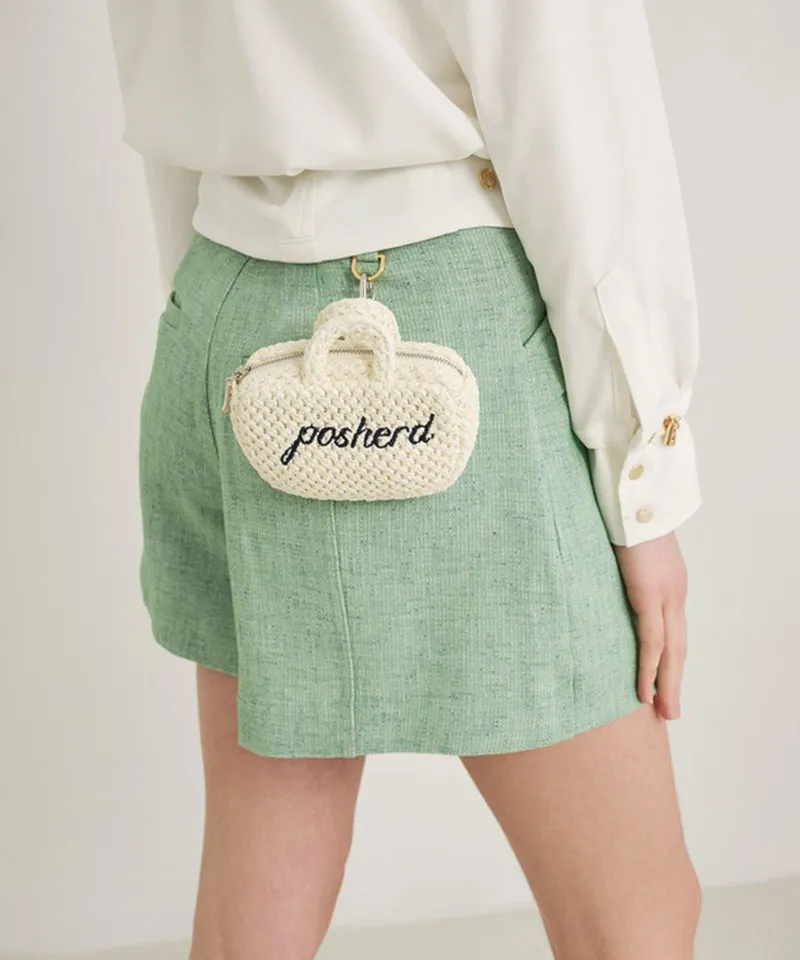 POSHERD Top Handle Rattan Ball Pouch - Ivory