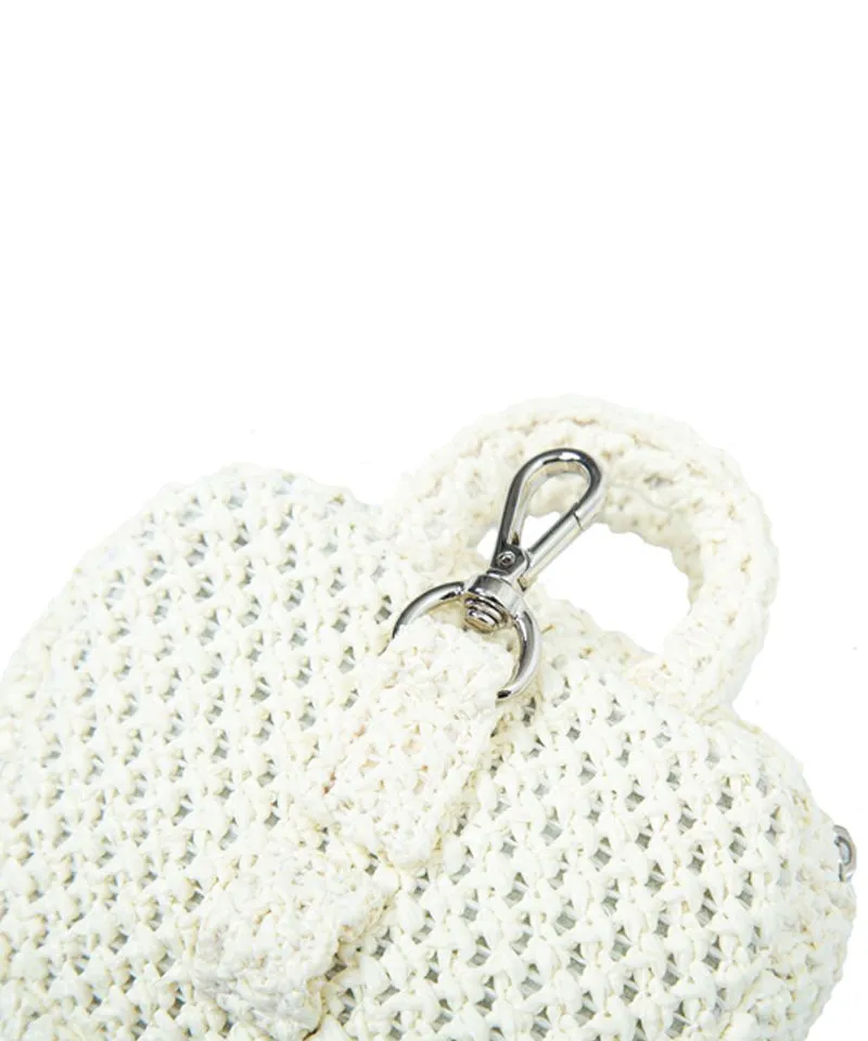 POSHERD Top Handle Rattan Ball Pouch - Ivory