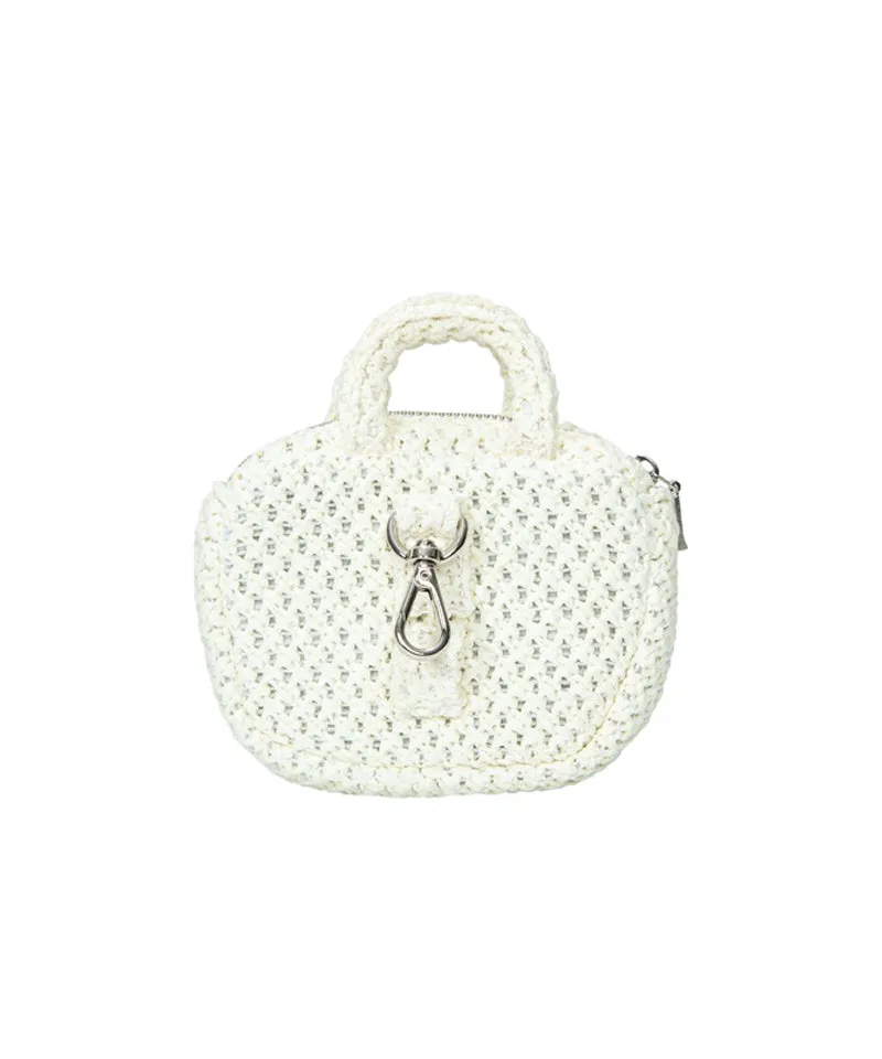 POSHERD Top Handle Rattan Ball Pouch - Ivory