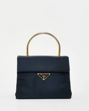 Prada Vintage Black Nylon & Gold Top Handle Bag